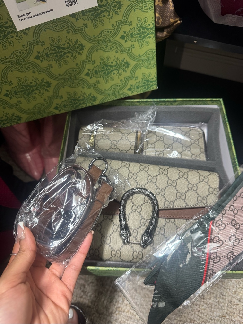 Beige GG Canvas Wallet and Accessories Set W Box